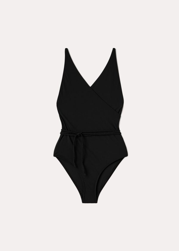 V-neck wrap swimsuit black on Sale