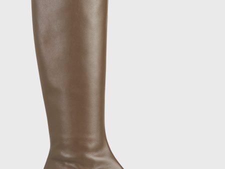 Slim leather knee-high boots ash For Sale