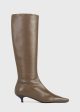 Slim leather knee-high boots ash For Sale