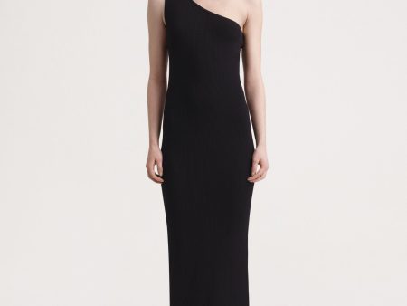 One-shoulder ribbed dress black Online