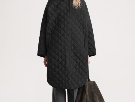 Quilted cocoon coat black For Discount