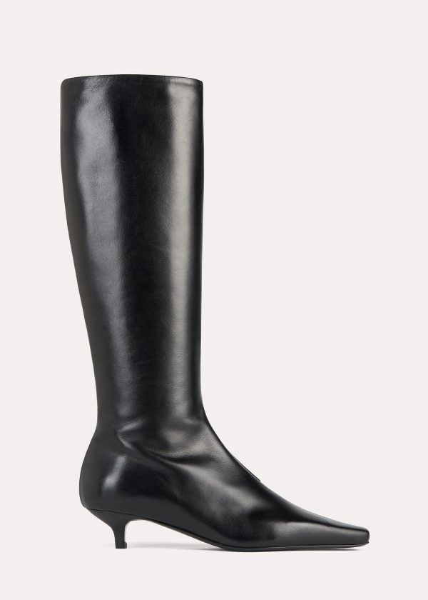 Slim leather-suede knee-high boots black Discount