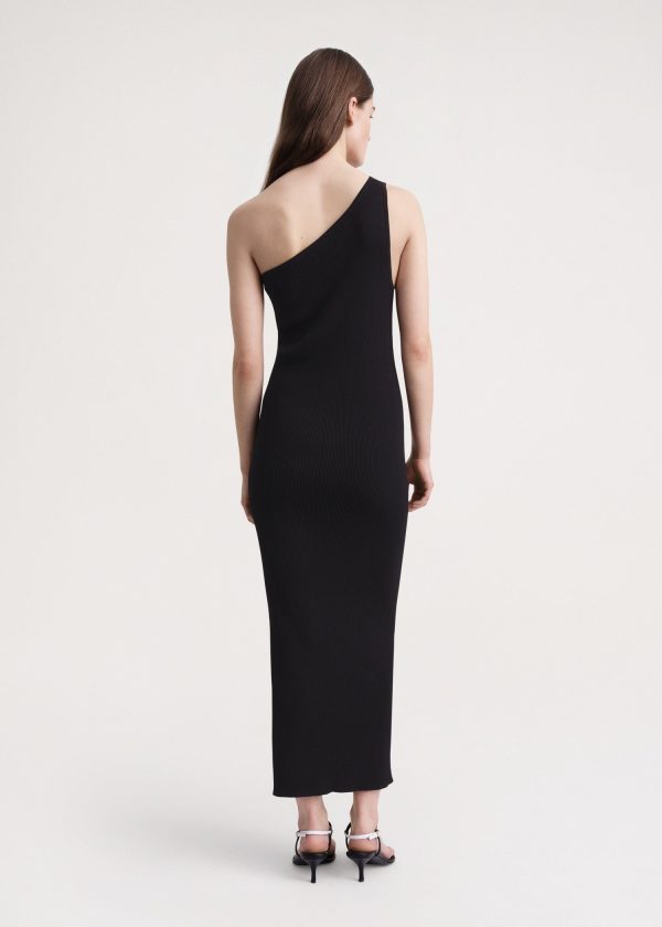 One-shoulder ribbed dress black Online