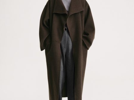 Signature wool cashmere coat chocolate melange Cheap