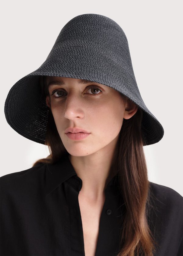 Woven paper straw hat black For Sale