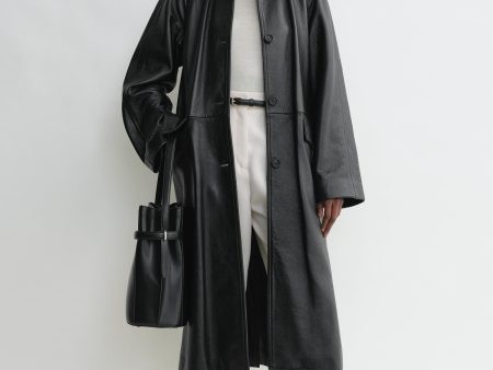 Raglan-sleeve leather coat black Online Hot Sale