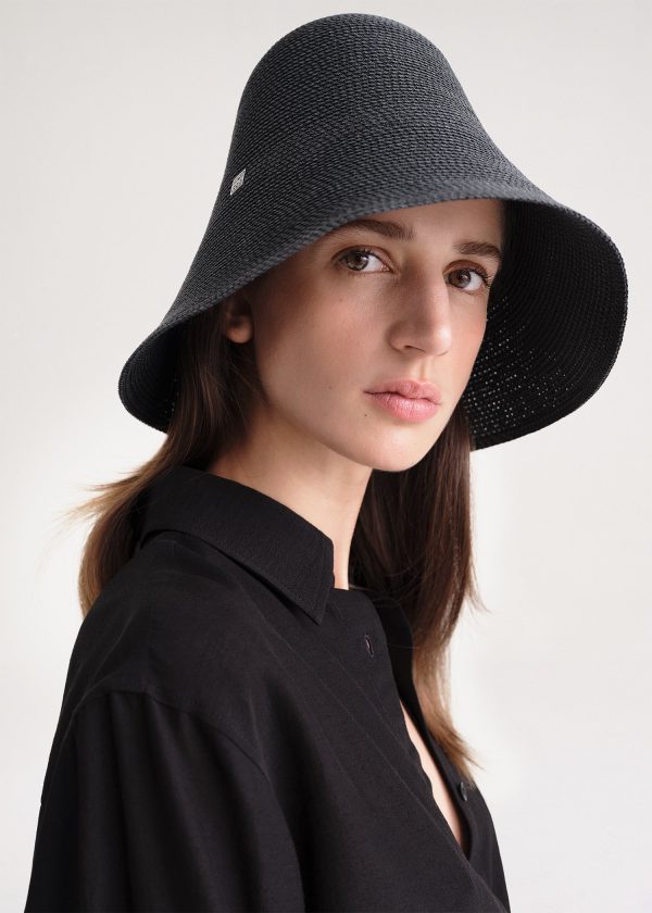 Woven paper straw hat black For Sale