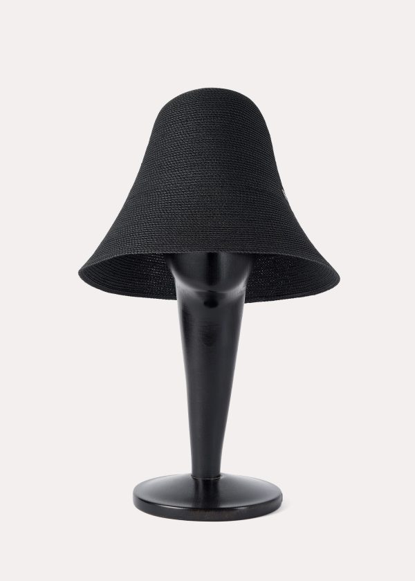 Woven paper straw hat black For Sale