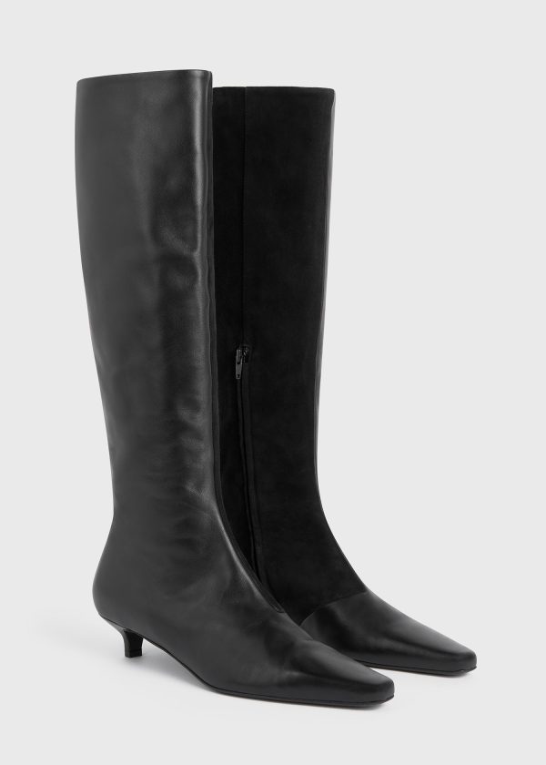 Slim leather-suede knee-high boots black Discount