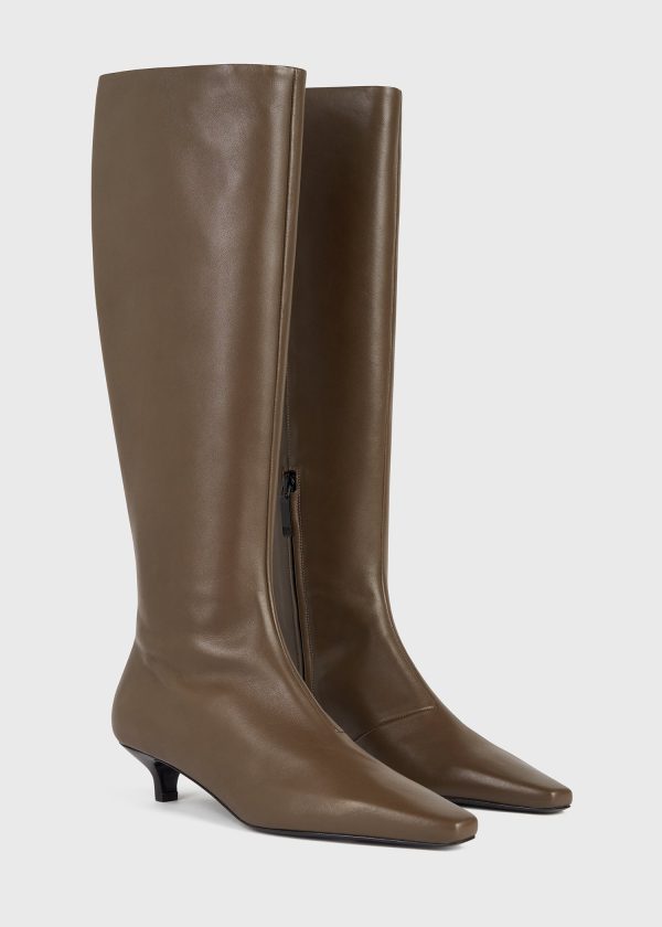 Slim leather knee-high boots ash For Sale