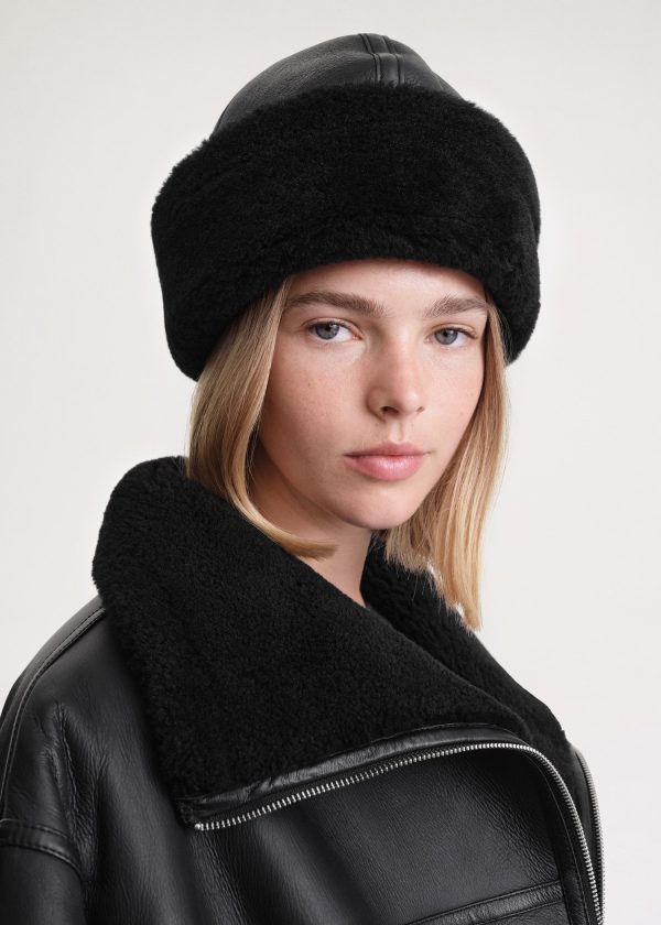 Shearling winter hat black Online