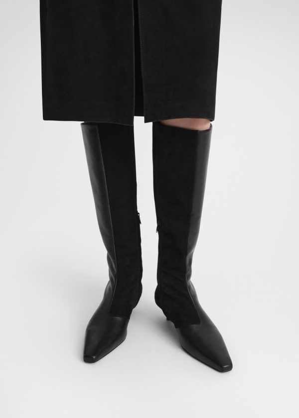 Slim leather-suede knee-high boots black Discount