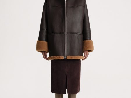 Signature shearling jacket chocolate For Cheap