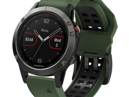 Universal Garmin Dobbelt-hullet Silikone Rem (26mm QuickFit) - Militær Grøn   Sort Online Sale