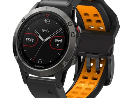 Universal Garmin Dobbelt-hullet Silikone Rem (26mm QuickFit) - Sort   Orange Hot on Sale