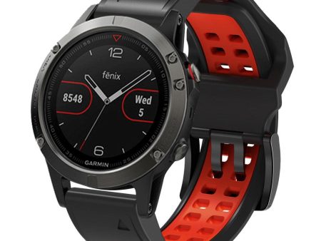 Universal Garmin Dobbelt-hullet Silikone Rem (26mm QuickFit) - Sort   Rød Online Sale