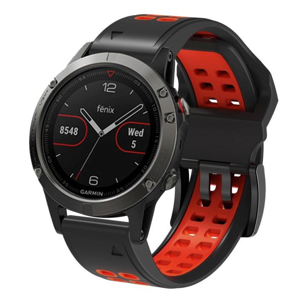 Universal Garmin Dobbelt-hullet Silikone Rem (26mm QuickFit) - Sort   Rød Online Sale