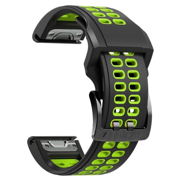 Universal Garmin Dobbelt-hullet Silikone Rem (26mm QuickFit) - Sort   Grøn For Cheap