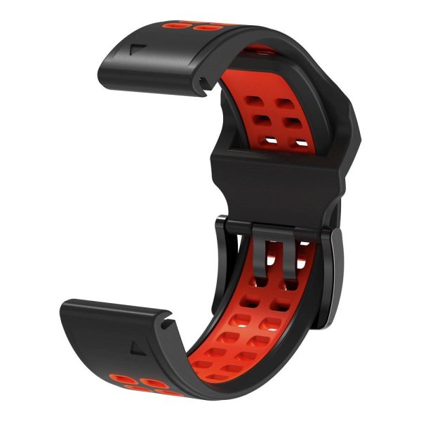 Universal Garmin Dobbelt-hullet Silikone Rem (26mm QuickFit) - Sort   Rød Online Sale