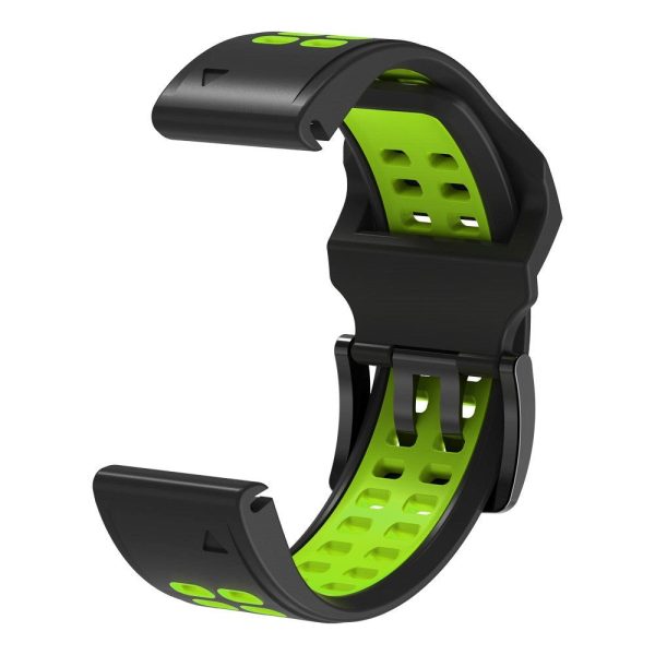 Universal Garmin Dobbelt-hullet Silikone Rem (26mm QuickFit) - Sort   Grøn For Cheap