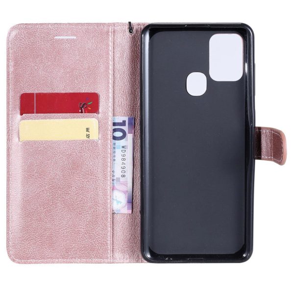 Samsung Galaxy A21s Læder Cover m. Pung og Strop - Rose Gold For Cheap