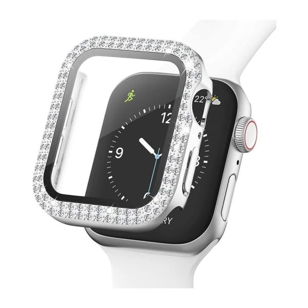 Apple Watch (38mm) Hårdt Plast Case m. Indbygget Skærmbeskyttelse - Sølv & Rhinsten For Sale