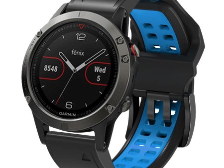 Universal Garmin Dobbelt-hullet Silikone Rem (26mm QuickFit) - Sort   Blå Cheap