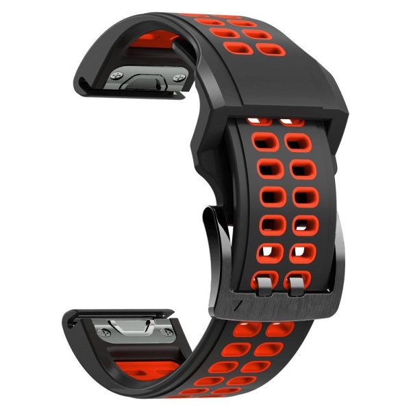 Universal Garmin Dobbelt-hullet Silikone Rem (26mm QuickFit) - Sort   Rød Online Sale