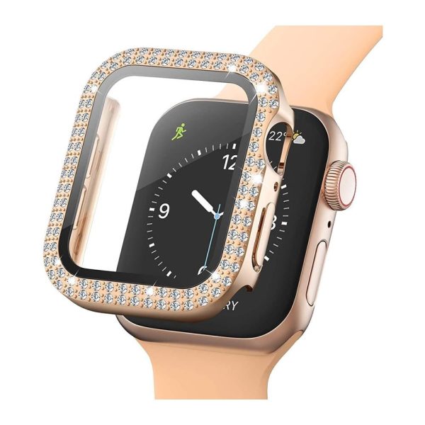 Apple Watch (44mm) Hårdt Plast Case m. Indbygget Skærmbeskyttelse - Rose Gold & Rhinsten Online