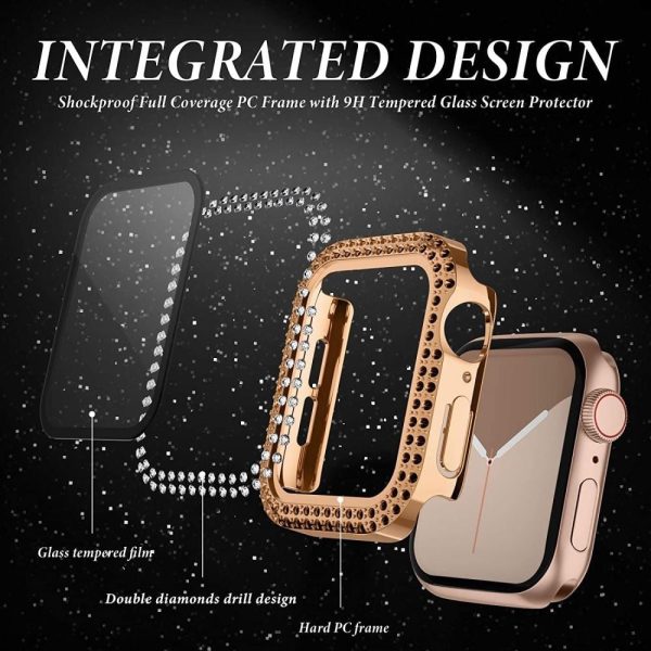 Apple Watch (44mm) Hårdt Plast Case m. Indbygget Skærmbeskyttelse - Rose Gold & Rhinsten Online