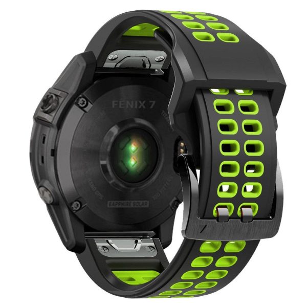 Universal Garmin Dobbelt-hullet Silikone Rem (26mm QuickFit) - Sort   Grøn For Cheap