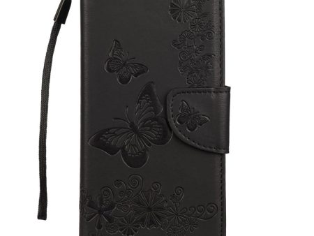 Samsung Galaxy A30s   A50 Blomster og Sommerfugle Læder Cover m. Pung Sort Online