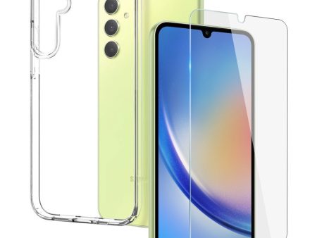 Samsung Galaxy A34 (5G) Cover + Hærdet Glas Skærmbeskyttelse - Case-Friendly - Gennemsigtig For Cheap