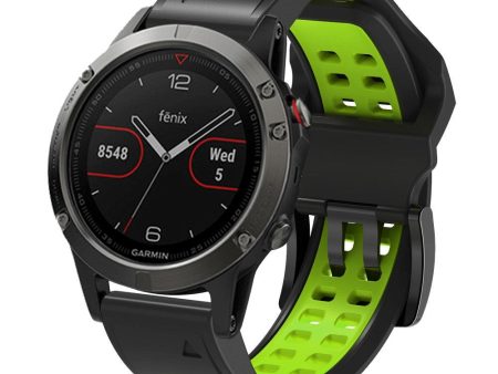 Universal Garmin Dobbelt-hullet Silikone Rem (26mm QuickFit) - Sort   Grøn For Cheap