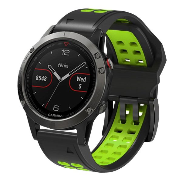 Universal Garmin Dobbelt-hullet Silikone Rem (26mm QuickFit) - Sort   Grøn For Cheap