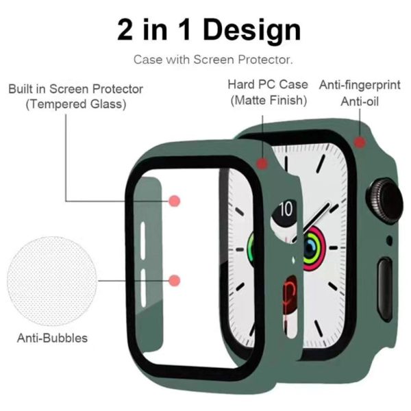 Apple Watch 9 8 7 (45mm) Hård Plast Cover m. Indbygget Skærmbeskyttelse - Grøn Fashion