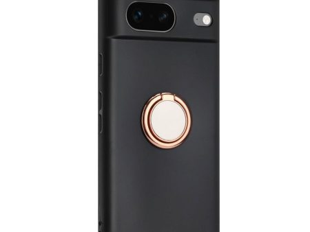 Google Pixel 8a Fleksibelt Plastik Cover m. Ring Kickstand - Sort m. Magnetisk Rose Gold Ring Discount