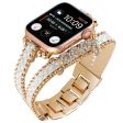 Apple Watch (38 40 SE 41 42mm) Metal og Læder Rem m. Rhinsten - Guld   Hvid Hot on Sale