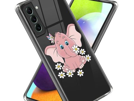 Samsung Galaxy S24 Fleksibelt Gennemsigtigt Cover m. Print - Lyserød Elefant Discount