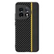 One Plus 11 Carbon Fiber Læderbetrukket Cover - Sort   Gul For Sale