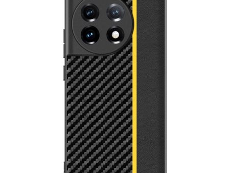 One Plus 11 Carbon Fiber Læderbetrukket Cover - Sort   Gul For Sale