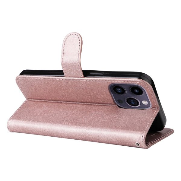 iPhone 15 Pro Max Læder Cover m. Pung og Strop - Rose Gold Hot on Sale