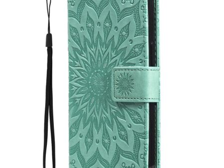 iPhone 15 Pro Max Læder Cover m. Pung og Strop - Mandala Blomst - Grøn Sale