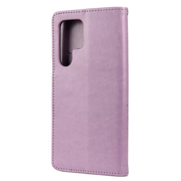 Samsung Galaxy S22 Ultra Læder Cover m. Pung Sommerfugle & Blomster - Lilla Cheap