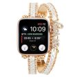 Apple Watch (38 40 SE 41 42mm) Metal og Læder Rem m. Rhinsten - Guld   Hvid Hot on Sale