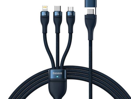 Baseus Flash Series 2 - 3-i-1 100W USB Multi Kabel m. USB-C, Lightning & Micro-USB - 1.2m - Blå For Sale