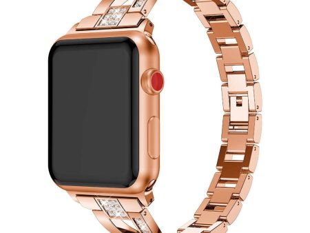 Apple Watch (38 40 SE 41 42mm) Formet Stål Rem m. Rhinsten - Rose Gold Online