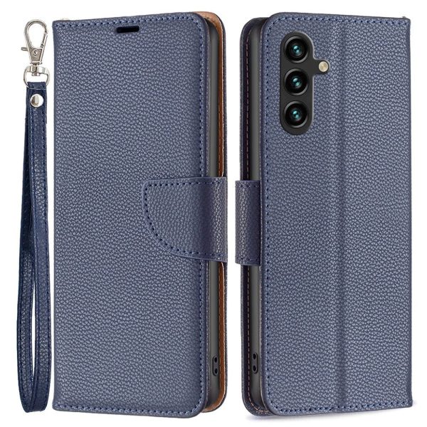 Samsung Galaxy A15 (5G)   A15 PU Litchi Læder Cover m. Pung & Strop - Blå Online now