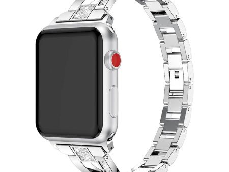 Apple Watch (38 40 SE 41 42mm) Formet Stål Rem m. Rhinsten - Sølv For Discount