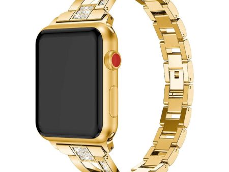 Apple Watch (38 40 SE 41 42mm) Formet Stål Rem m. Rhinsten - Guld Hot on Sale